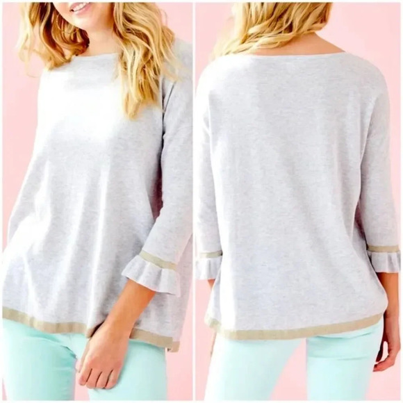 Lilly Pulitzer Charla Sweater CoolMax Heathered Crew Light Gray Size Medium - Picture 2 of 9